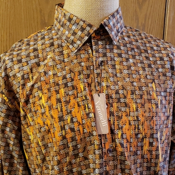 Karl knox light pixel orange brown long sleeve nwt - Picture 1 of 7